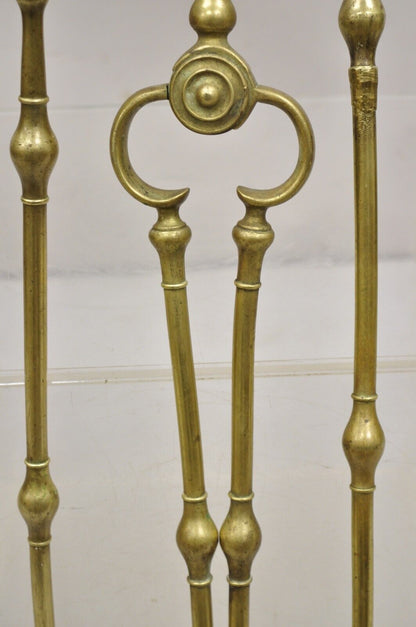 Antique English Federal Sheraton Brass Urn Finial Fireplace Tool Set (B) - 3 Pcs