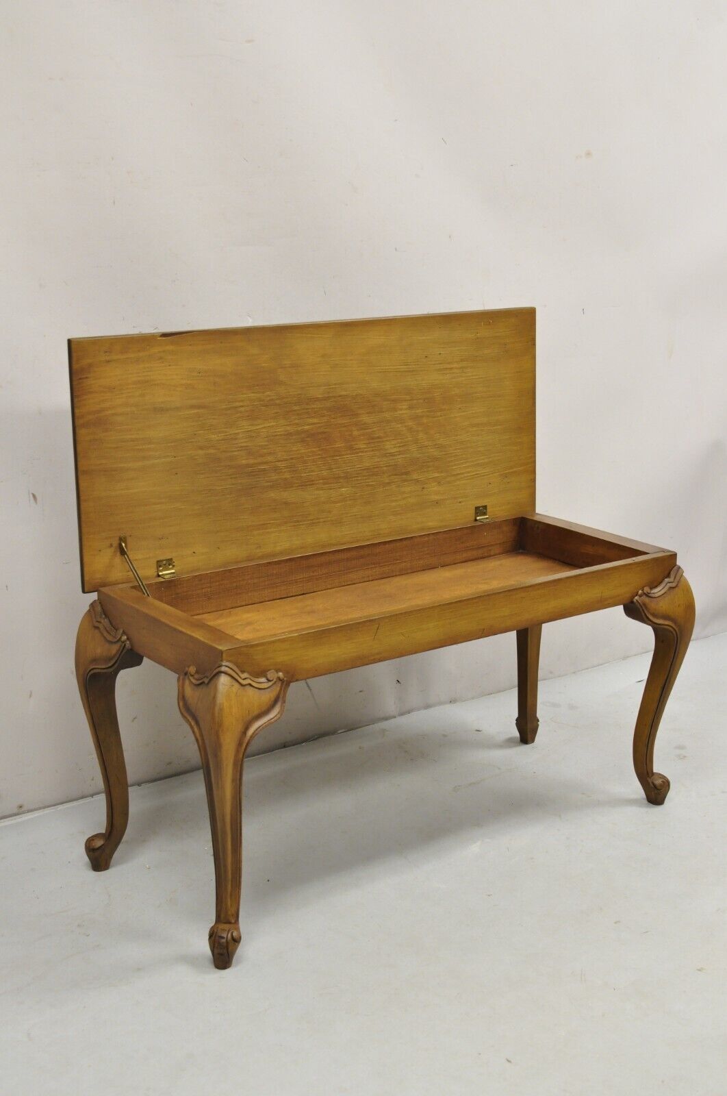 Vintage French Country Provincial Mahogany Wood Lift Top Storage Piano Bench