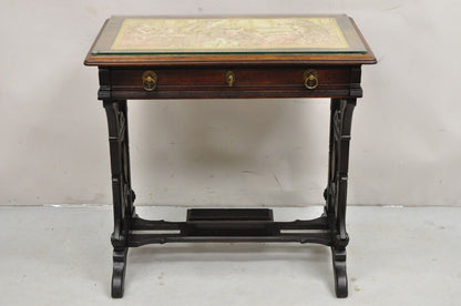 Antique Eastlake Victorian Carved Walnut Small Sewing Stand Tapestry Side Table