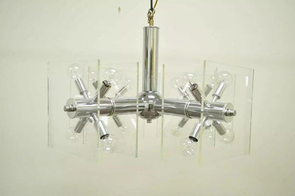 Mid Century Modern Chrome and Lucite Sputnik Orb Chandelier Light Fixture