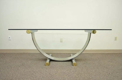 Mid Century Modern Romeo Rega Style Chrome Brass and Glass Arch Dining Table