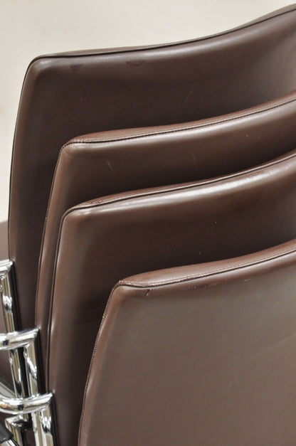 Vintage Tayco Canada Chrome and Chocolate Brown Vinyl Arm Chairs - Set of 4