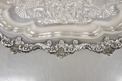 Vintage English Victorian Oval Silver Plated Ornate Scalloped Trinket Dish Tray