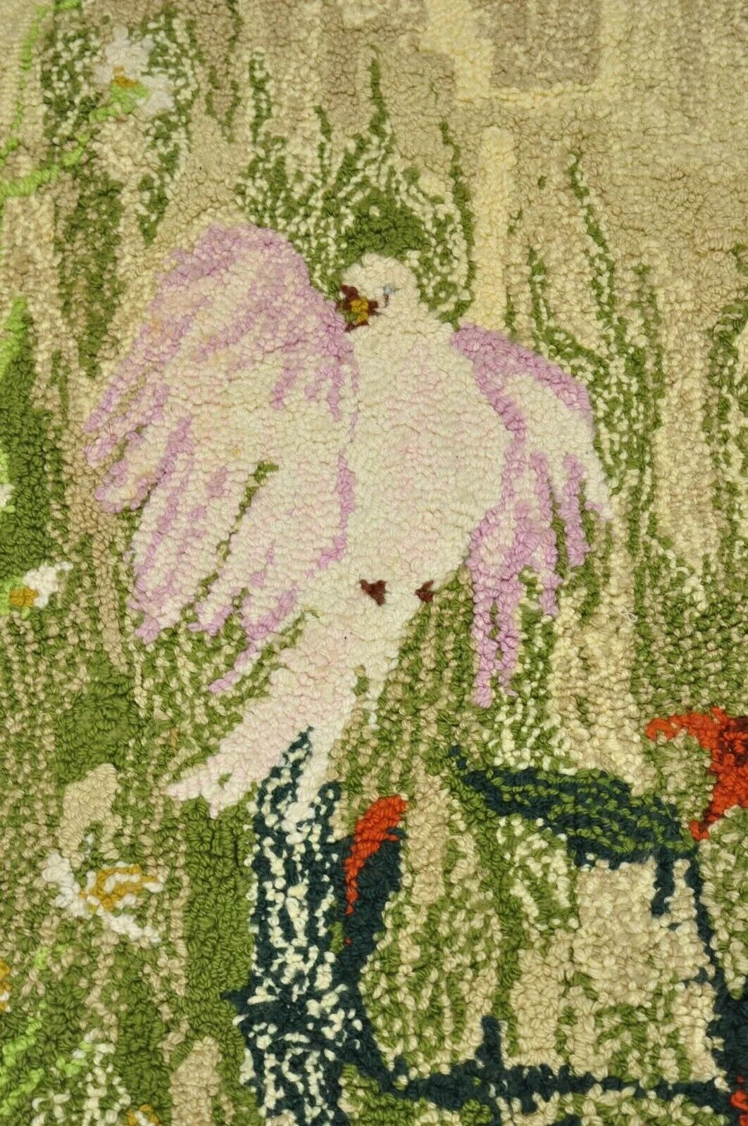 Vintage Art Nouveau Birds of Paradise Pink Green 48" x 33" Wool Rug Carpet