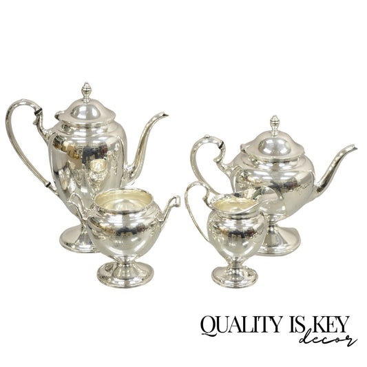 LBS Co. 1849 English Edwardian Style Silver Plated Tea Coffee Set - 4 Pc Set