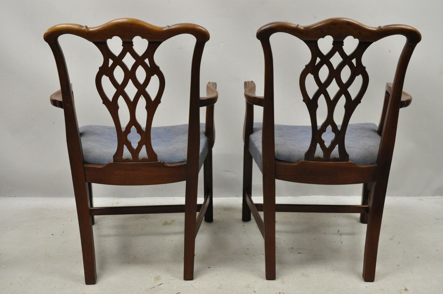 Vintage Georgian Chippendale Carved Mahogany Dining Captains Arm Chairs - Pair B