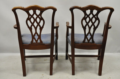 Vintage Georgian Chippendale Carved Mahogany Dining Captains Arm Chairs - Pair B