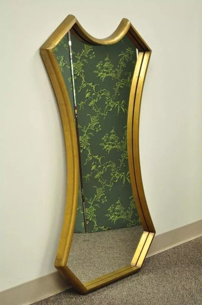 Vintage Gold Giltwood Hollywood Regency Keyhole Shaped Wall Mirror