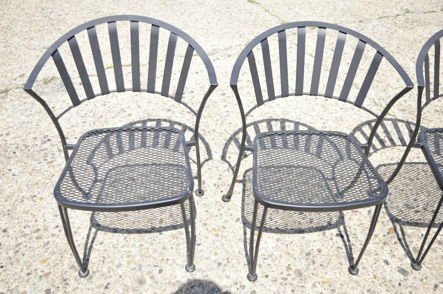 Modern Wrought Iron Barrel Back Sculptural Garden Patio Dining Chairs - Set of 4