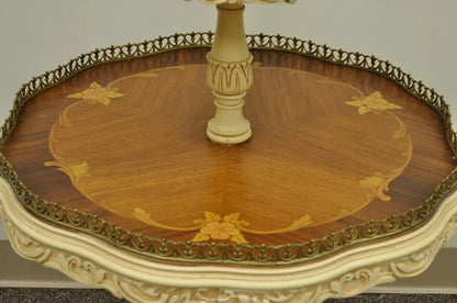 Vintage French Louis XV Style Satinwood Inlay Round 2 Tier Occasional Side Table