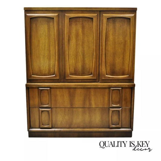 Vintage Mid Century Modern Sculpted Walnut Tall Chest Dresser Armoire Cabinet