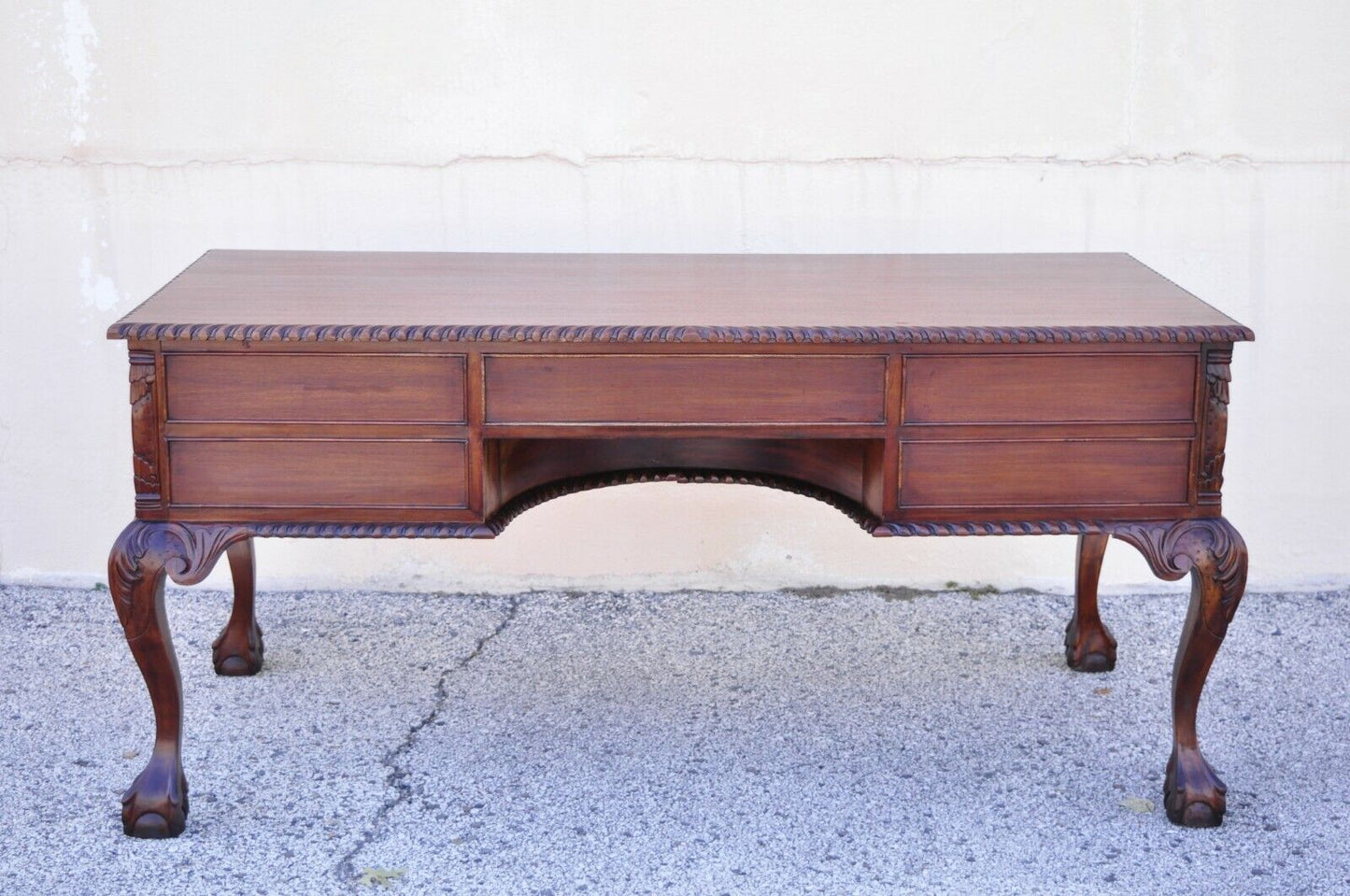 Reproduction English Chippendale Style Mahogany Ball Claw Executive Writing Desk