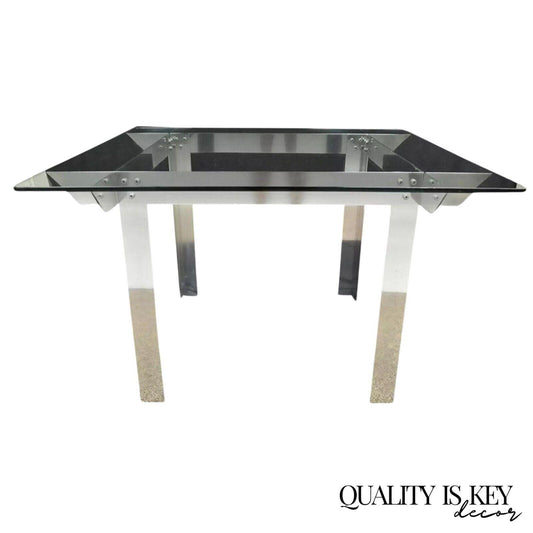 Mid Century Modern "Ginsu Knife" Aluminum Metal Square Glass Dining Table