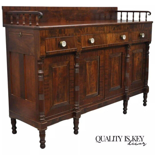 Antique 19th C. American Empire Crotch Flame Mahogany Sideboard Buffet