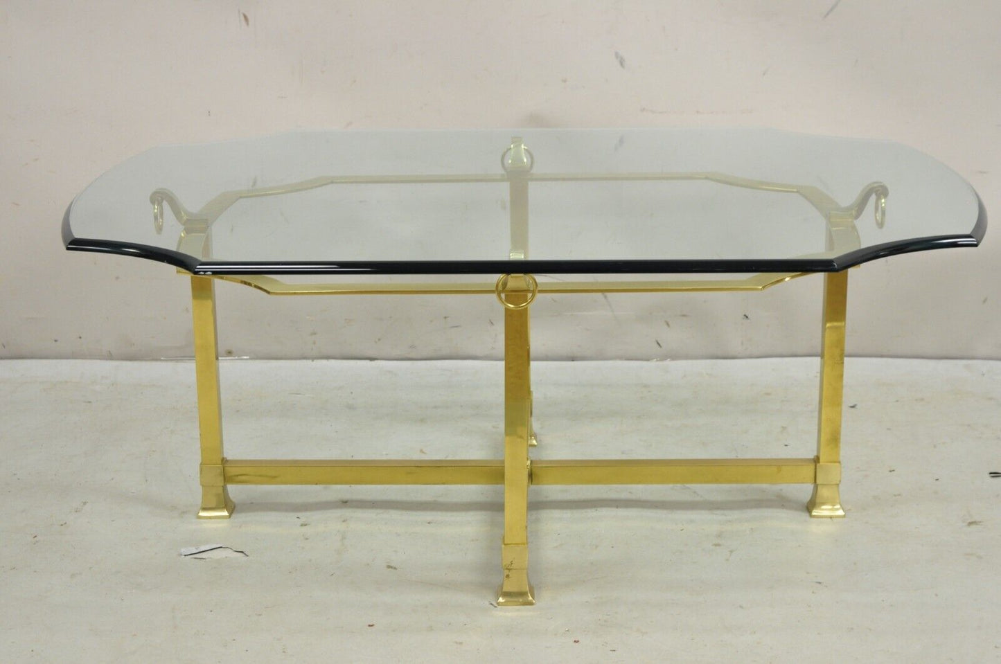 Vintage Italian Regency Brass and Beveled Glass Labarge Style Coffee Table