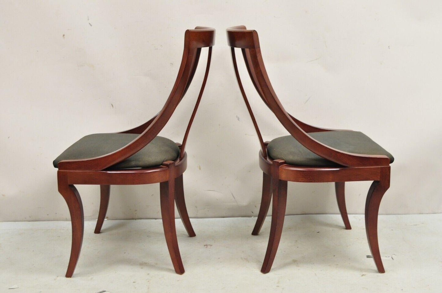 French Empire Regency Style Cherry Wood Saber Leg Dining Side Chairs - Set of 4