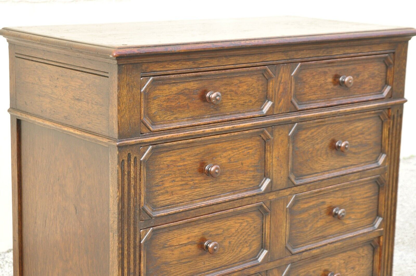 Antique Oak Jacobean Style Carved Wood Chest of Drawers Low Chest Dresser