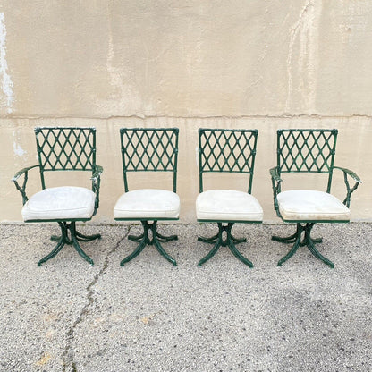 Vintage Hollywood Regency Faux Bamboo Lattice Metal Green Dining Set - 5 Pc Set