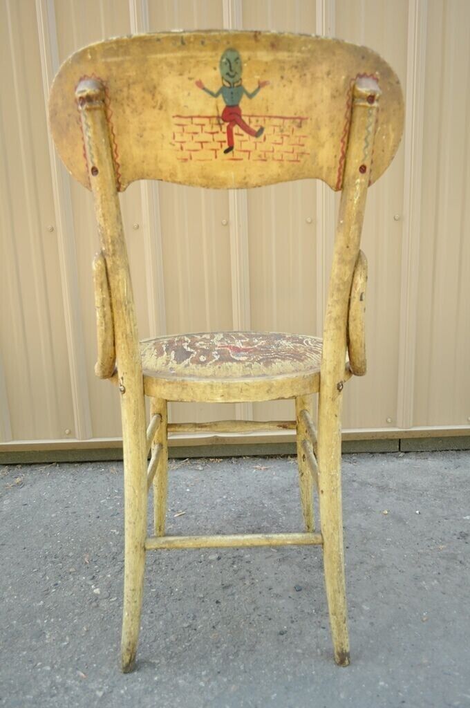 Antique Rustic Primitive Distress Hand Painted Nursery Rhymes Side Accent Chair