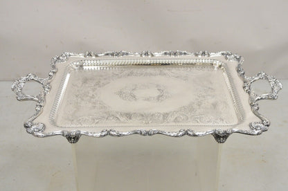 English Silver Mfg Large Victorian Ornate Silver Plated Serving Platter Tray