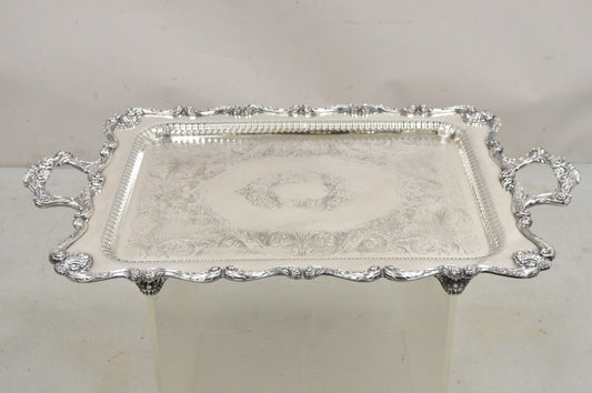 English Silver Mfg Large Victorian Ornate Silver Plated Serving Platter Tray