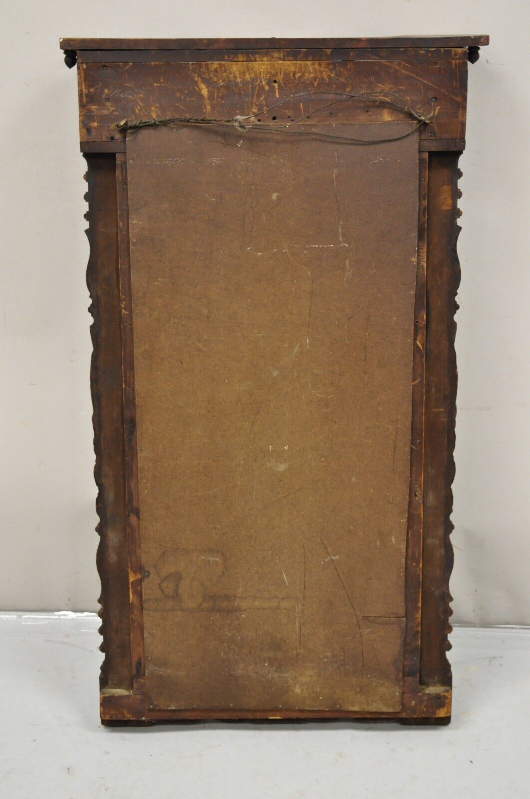 Antique American Empire Walnut Leaf Carved Pier Wall Console Mirror