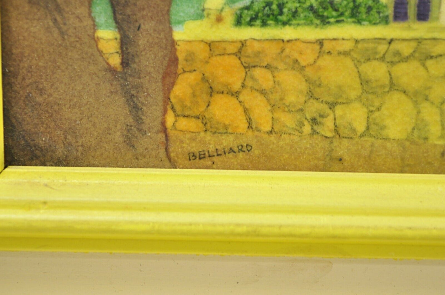 Daniel Belliard Enamel on Copper Small Framed Painting Yellow Countryside