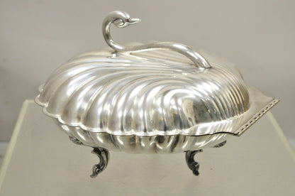 Leonard Silverplate Clam Shell Form Silver Plated Hinged Warmer with Swan Handle