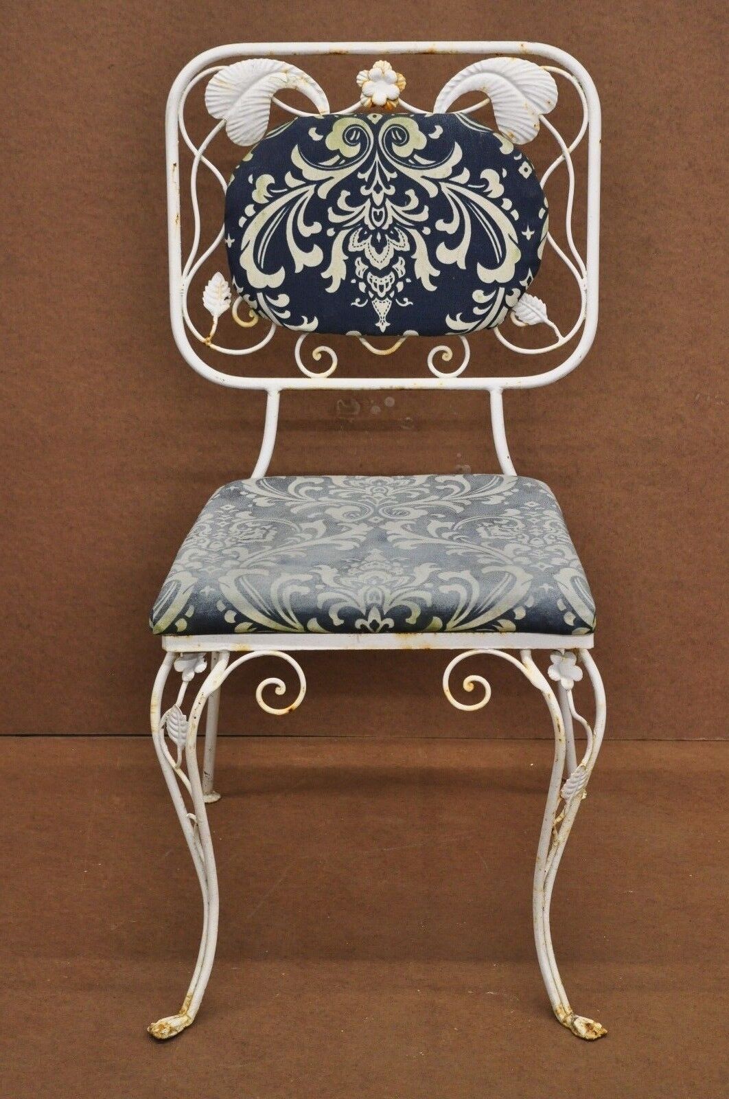 Vintage Art Nouveau Style Floral Wrought Iron Garden Dining Chairs - Set of 4