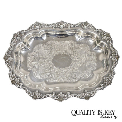 Vintage English Victorian Oval Silver Plated Ornate Scalloped Trinket Dish Tray