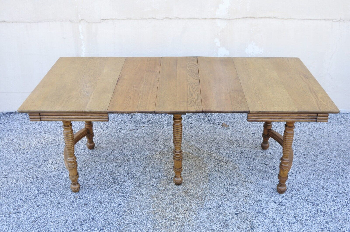 Antique American Victorian Oak Wood Square Extension Dining Table with 3 Leaves