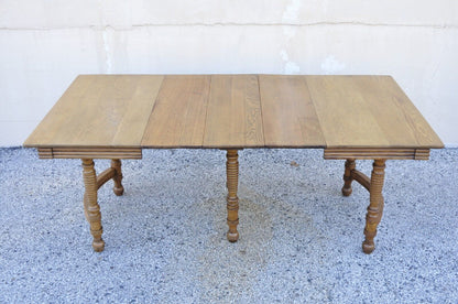 Antique American Victorian Oak Wood Square Extension Dining Table with 3 Leaves