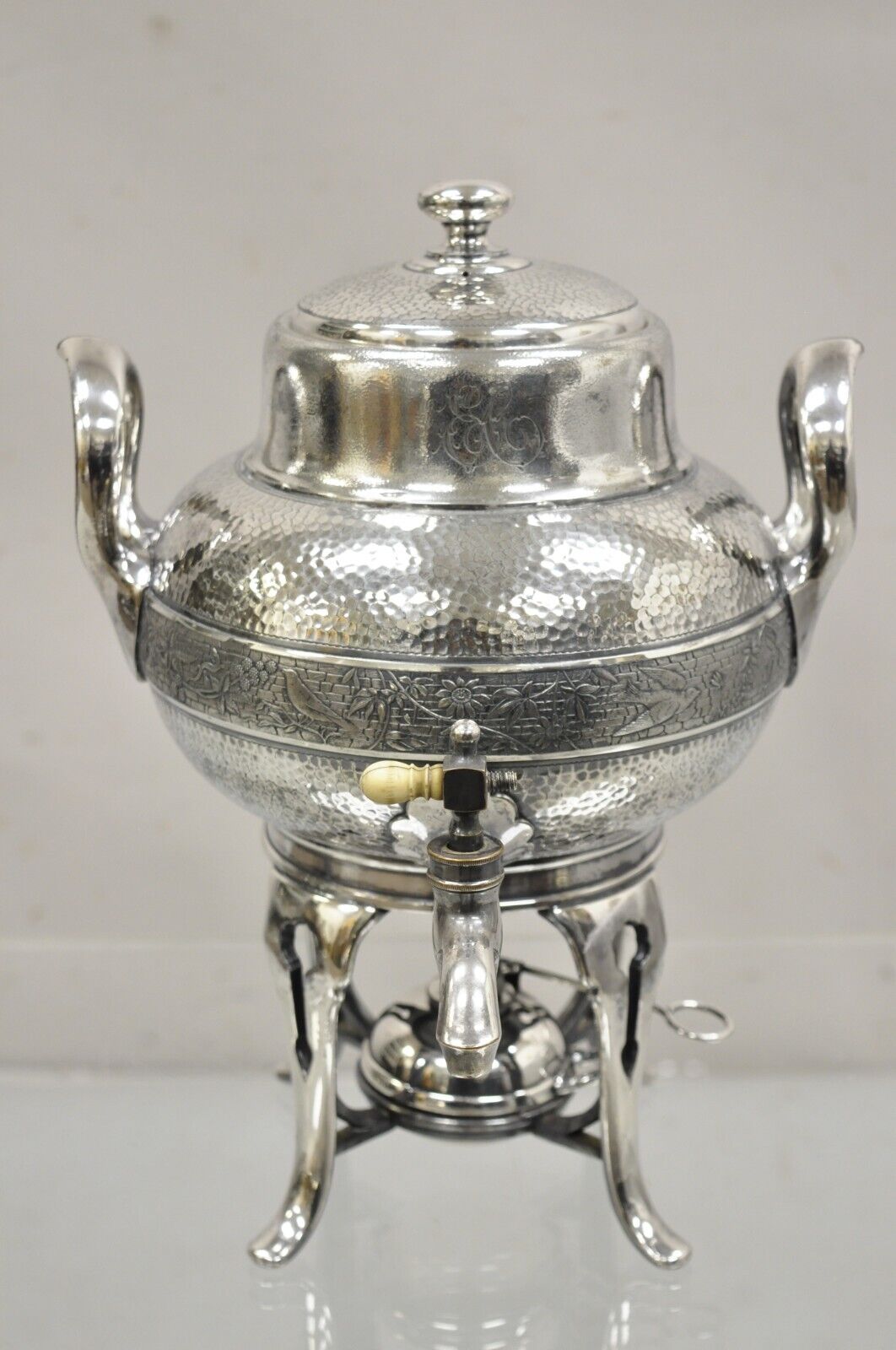 Antique Victorian Silver Plated Hand Hammered Samovar Coffee Pot Warmer