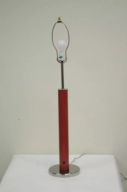Vintage Mid Century Modern Modernist Red Cylinder Chrome Table Desk Console Lamp