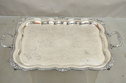 Antique English Victorian Large Silver Plated Scalloped Serving Platter Tray