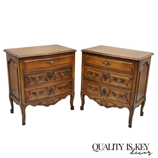 Vintage French Country Provincial Carved Walnut Italian Nightstands - a Pair