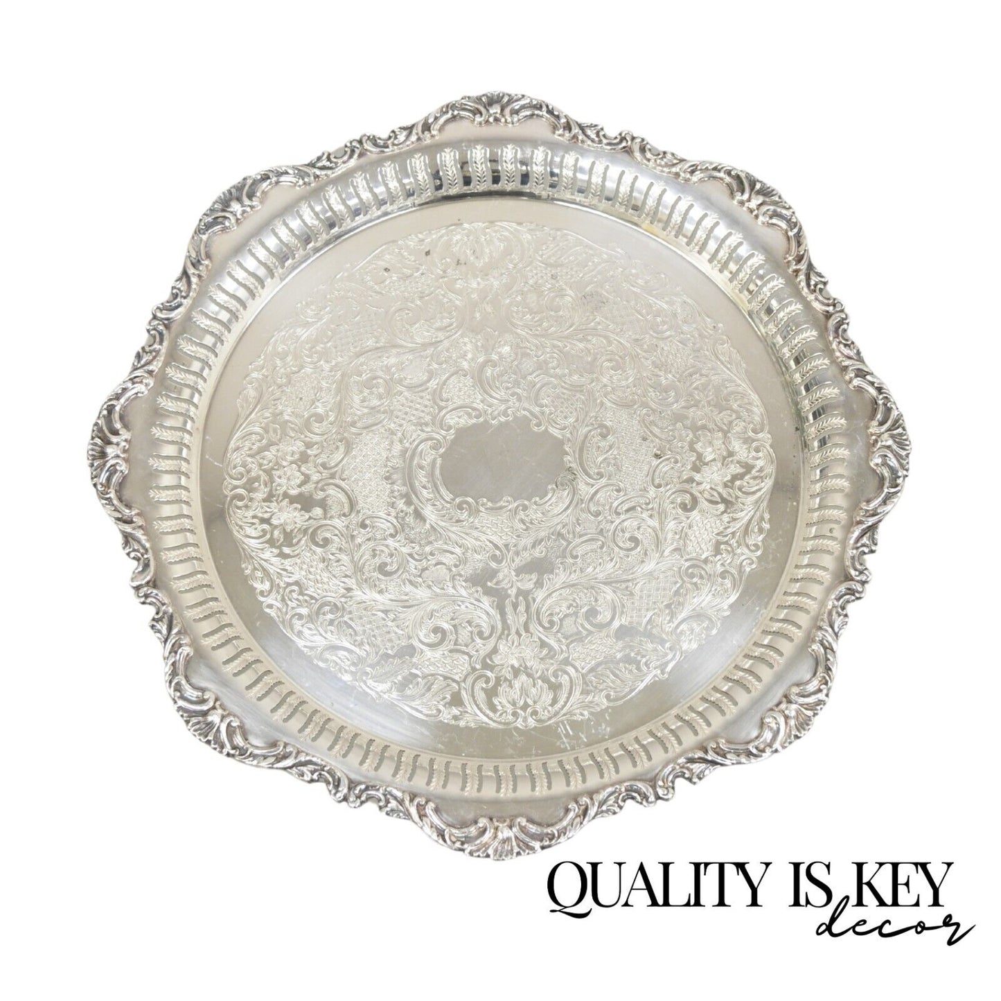 Vintage Oneida LTD Ascot Victorian Style Silver Plated Round Platter Tray