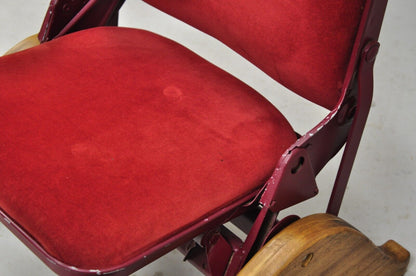 Vintage Art Deco Style Fold and Recline Red Low Theater Seats Chairs - a Pair