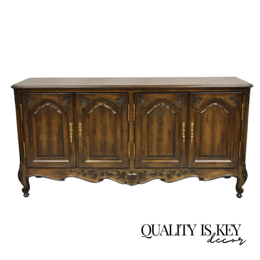 Vintage French Country Provincial Style Carved Walnut 4 Door Sideboard Credenza