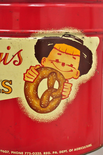 Vintage Tom Sturgis Pretzels Large Tin Metal Red Advertising Can