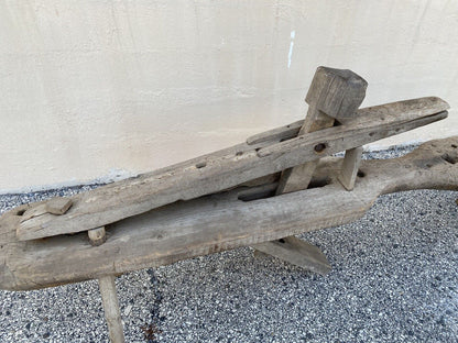 Antique Primitive Wooden Carpenters Shaving Shave Horse Long Work Bench Clamp