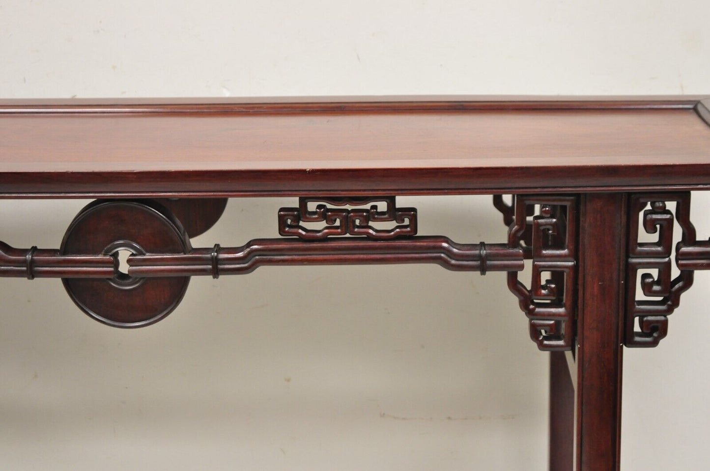 Vintage Chinese Oriental Fretwork Carved Hardwood Altar Console Hall Table