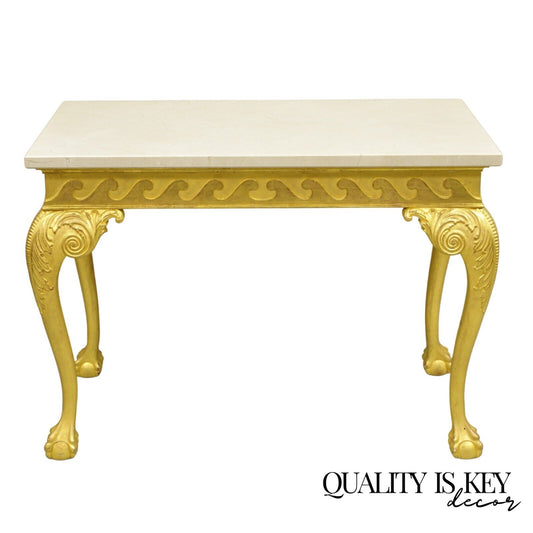 English George II Style Gold Giltwood Ball and Claw Foot Console Hall Table