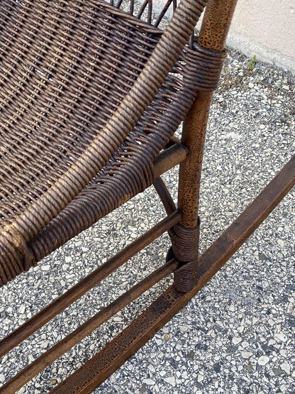 Antique Wicker and Rattan Wooden Victorian Rocking Chair Rocker