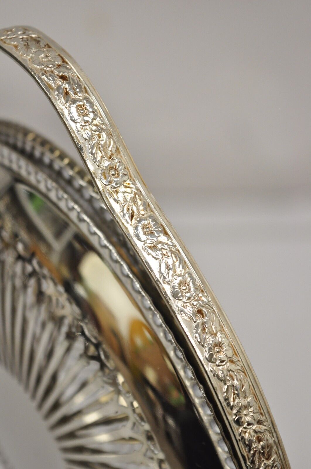 Vintage English Edwardian Style Silver Plated 3 Tier Folding Dessert Tray Stand