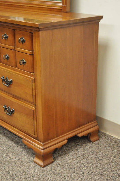 Vintage Monitor American Emblem Colonial Cherry Wood Long Dresser Chest & Mirror