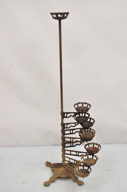 Antique Victorian Cast Iron 9 Tier 8 Arm Swing Pedestal Plant Stand