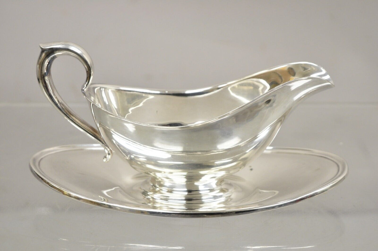 Vintage Gorham YC430 Silver Plated Victorian Gravy Boat With Attached Underplate