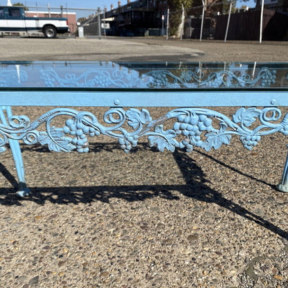 Vintage Molla Victorian Cast Aluminum Metal Glass Top Garden Patio Coffee Table