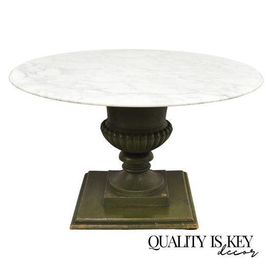 Italian Classical Cast Iron Urn Planter Pedestal Base Round Marble Dining Table